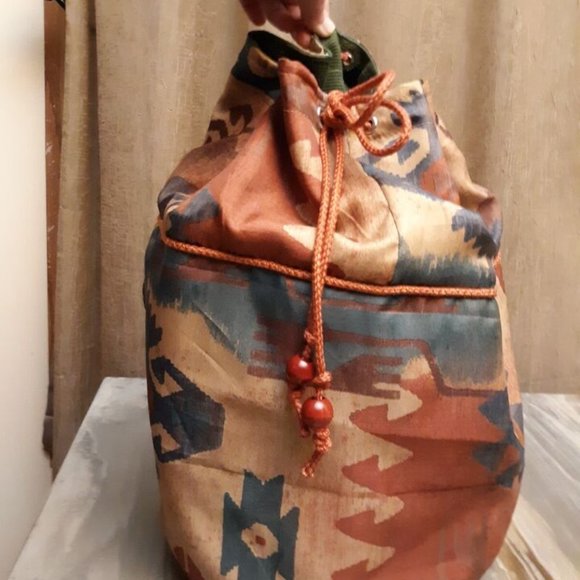 Southwestern Cowgirl Bucket Tote Sling Bag Aztec Print Rust Brown Blue Green Lrg - Picture 5 of 9